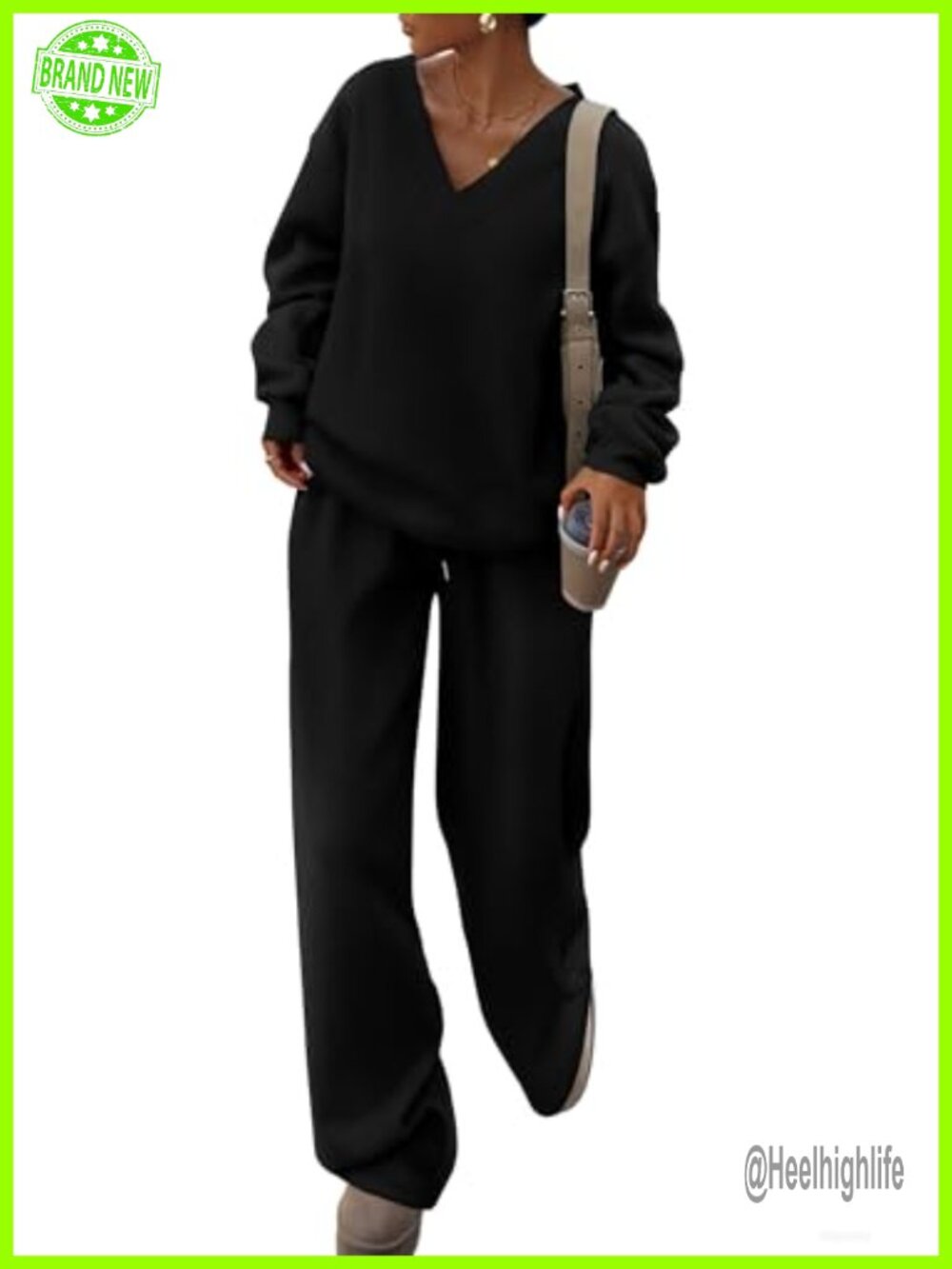 Women's 2 Piece Sweatsuit Set V Neck Pullover Wide Leg Sweatpants Lounge